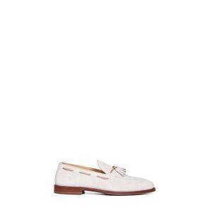 Brunello Cucinelli Men Ivory Suede Loafers With Tassels